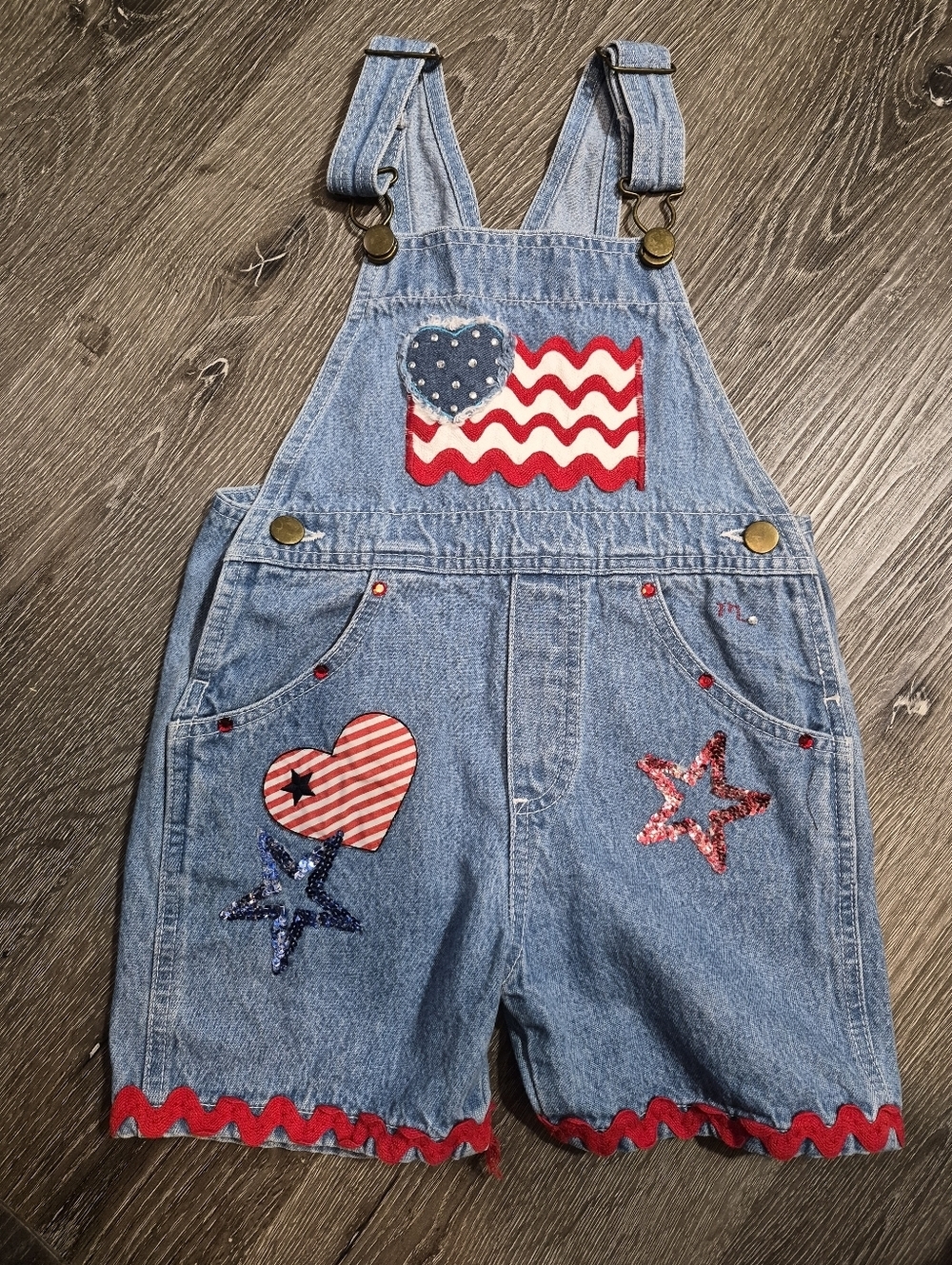 Marsha Vintage 90s Patriotic Americana Flag Denim Shortalls Girl's Size 3